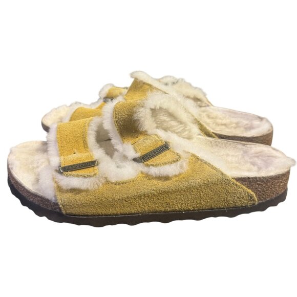 Birkenstock Arizona Fur Shearling Women’s EU 36/ W 5 Yellow Suede Leather Sandal - Picture 3 of 11